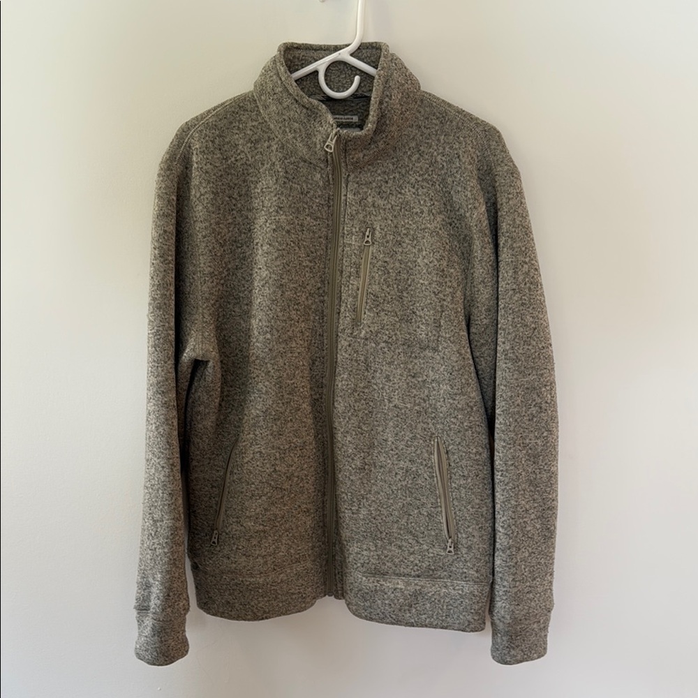 Lucky Brand Gray Zip Up Sweater with Plush Fleece Texture